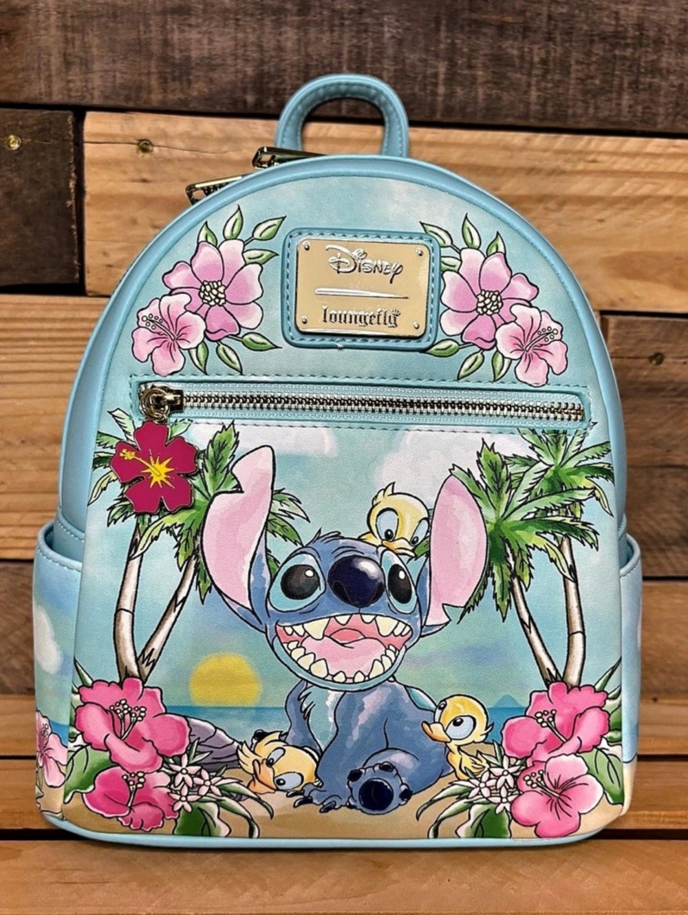 Loungefly Disney Lilo & Stitch Ducklings Tropical Scene Mini Backpack Blue & P